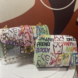 Graffiti crossbody bag & wallet with expanding chain see pics for size